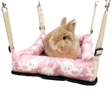 Imagem de Copfeu Cama de rede para coelhos, pequenos animais, pendurada, retangular, rede para animais de estimação, balanço para coelhos, porquinhos-da-índia, chinchilas e gatinhos (rosa, grande)
