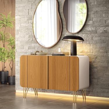 Imagem de Buffet Benvenuto Mdp/mdf Decorativo Sala De Estar Com Pés Em Aço Off White/cinamomo G26 - Hb Móveis