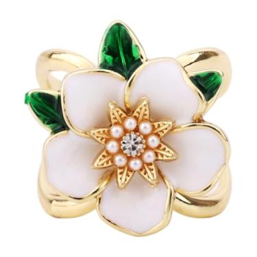 Imagem de Mikovivi Anel de Lenço Elegante com Flor Gardénia, Clipe Floral de Cristal CZ Fivelas Metal da Moda Broche Xaile Feminino Acessórios Joalharia para Lenço Seda