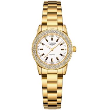 Imagem de ZUNPAI Relógio de luxo feminino cravejado de diamante redondo, aço inoxidável, à prova d'água, luminoso, analógico, quartzo, relógios de pulso femininos, moda feminina, elegante, relógio feminino