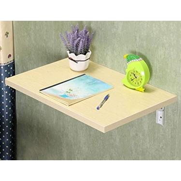 Imagem de LXB Mesa para computador de parede doméstica - mesa de jantar dobrável de madeira maciça montada na parede suporte duplo computador mesa de trabalho loja de chá / 60 × 35 cm