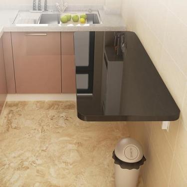 Imagem de Mesa dobrável montada na parede, mesa de jantar pequena, mesa de parede de madeira, suporte resistente, mesa de parede resistente estável para cozinha, lavanderia, restaurante e tamanhos (cor: preto