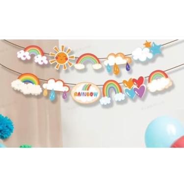 Imagem de Faixa de festa arco-íris arco-íris pendurado redemoinho decoração unicórnio festa suprimentos banner