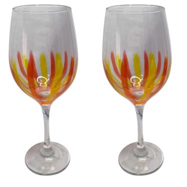 Imagem de Kit 2 Taças de Vidro Grande 490ml Vinho Água Laranja e Amarelo