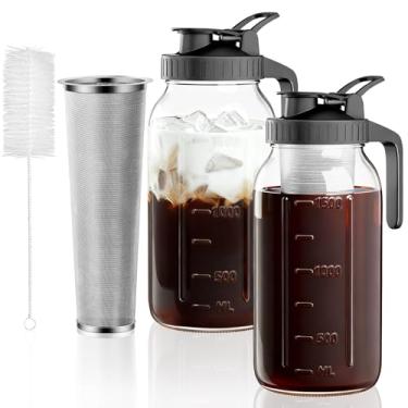 Imagem de VA1KENE Cafeteira Cold Brew de 1,8 g – Pacote com 2 jarras de vidro com filtro de aço inoxidável, tampa de bico para café gelado, chá, limonada e bebidas de frutas