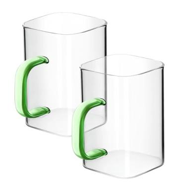 Imagem de Tupalizy Copos de café quadrados de 250 ml, copos de café, copo transparente com alça para água, café gelado, chá, suco, coquetel, bebidas mistas, sobremesa, cozinha, vidro, presentes de festa