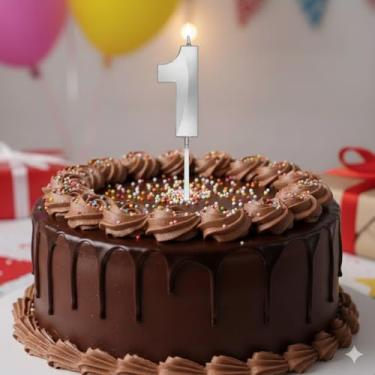 Imagem de Vela De Aniversário Mini Design Número Com 5Cm Silver Festas Prata (Número 1)