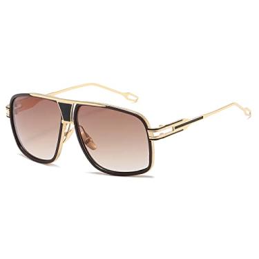 Imagem de Óculos de sol masculinos AEVOGUE com armação de liga de metal AE0336, Gold&brown, One Size Fits All