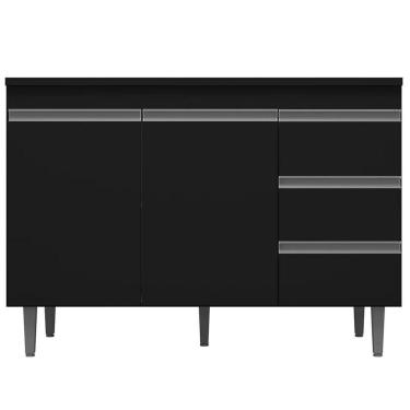 Imagem de Balcão de Pia 100 cm Adriana 2 Portas 3 Gavetas Preto Fosco