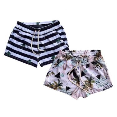 Imagem de Kit 2 Bermudas Femininas Shorts De Tactel Com 2 Bolsos Cordão De Ajust