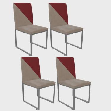Imagem de Kit 04 Cadeira Office Stan Duo Sala de Jantar Industrial Ferro Cinza Sintético Bege e Vermelho - Ahazzo Móveis