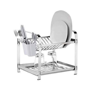 Imagem de Escorredor em Inox 12 Pratos com Porta Talheres em Plástico