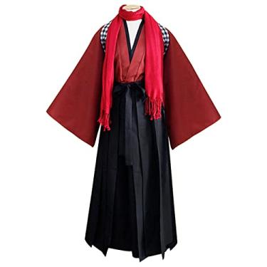 Imagem de Resnan Quimono Samurai Japonês, Fantasia de Artes Marciais Roupa Esportiva Hakama Aikido Kendo, Calças Quimono Tradicional (Vermelho, Extra Grande)
