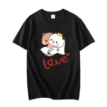 Imagem de Camiseta Fashion Love Panda Bear Print Proposal Surprise Dress Casual Unissex Manga Curta Gola Redonda, Preto, GG