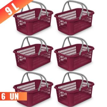 Imagem de Kit 6 Cesta Cestinha Plástica Supermercado Compras 3L c/ Alça Resisten