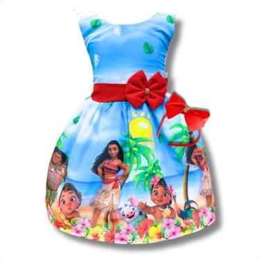 Imagem de Vestido Infantil Menina Moana Adulta E Baby Azul Festa Luxo Aniversári