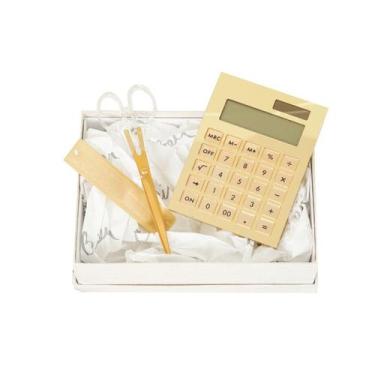 Imagem de Kit Calculadora / Régua/ Tesoura Dourada P/ Escritório - Bisou Papier