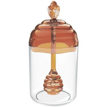 Imagem de Pote para Mel 250cm Meleira em Plástico UZ com Tampa e Pegador Âmbar -