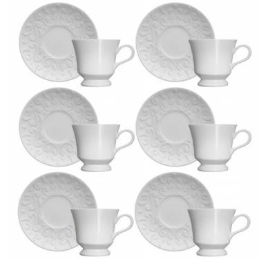 Imagem de Conjunto 6 Xícaras de Café com Pires 80ml Porcelana em Relevo Tassel G