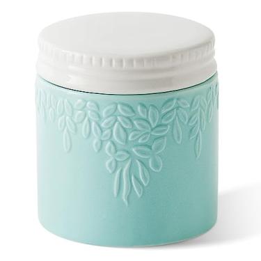 Imagem de toptier Manteiga de Barro para Balcão com Linha de Água, Manteiga para Barrar Sob Demanda, Porta Manteiga de Cerâmica para Deixar No Balcão, Manteigueira Francesa com Tampa (Folha Azul)