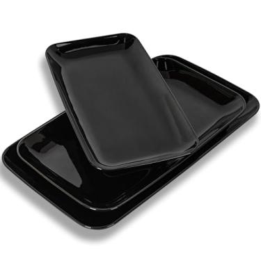 Imagem de DELLING Travessa grande para servir, 41/14/30 cm preta - Travessas retangulares para festas, entretenimento, prato de peru para Ação de Graças, Natal, seguro para micro-ondas e forno