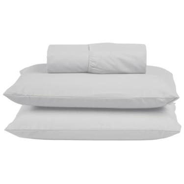 Imagem de Jogo de Cama Box Solteiro Algodão Percal 200 Fios Hotel Pousada 2 Peças Lençol com Elástico (Branco)