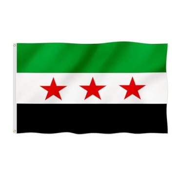 Imagem de Bandeira da Síria Livre Liberdade Síria 3 Estrelas Bandeira Verde 1,2 x 1,8 m Bandeira Árabe Síria Cor Viva com Ilhós de Latão (Síria, 1,2 x 1,8 m)