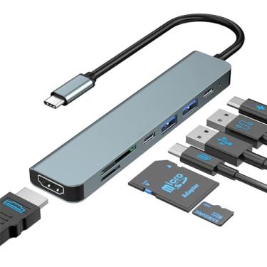 Imagem de Hub USB C, adaptador 7 em 1, adaptador multiportas com HDMI 4K, 1USB C e 2USB A, PD 100W, SD/TF, estação de ancoragem USB C para MacBook Air/Pro, iPad, Windows, Steam Deck, Switch