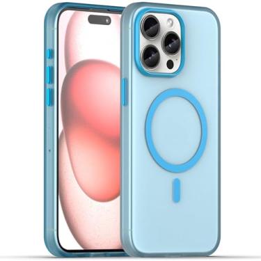 Imagem de LYJSMGZ Capa magnética para iPhone 16 Pro Max/16 Pro/16 Plus/16, capa de telefone ultrafina fosca transparente suporta sucção magnética de veículos, azul, 16 Pro