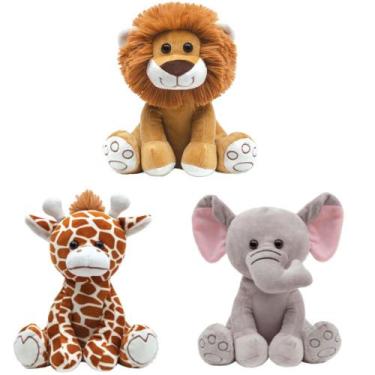 Imagem de Coleção de Pelúcias p/Bebês Decoração de Quarto Leão Girafa a Elefante
