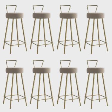 Imagem de Kit 08 Banqueta Alta Com Encosto Tais Eiffel Cozinha Bar Bistrô Ferro Dourado Suede Bege - Ahz Móveis