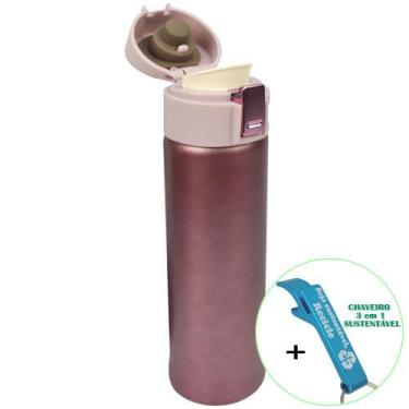 Imagem de Garrafa Térmica Aço Inox com Vedação 500 ml Rosa + Chaveiro CBRN18604 
