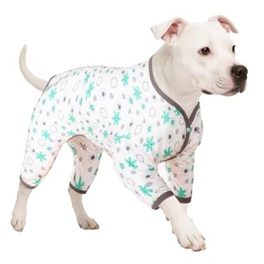 Imagem de LovinPet Pitbull macacão macacão para cães – Pijama para alívio da ansiedade de animais de estimação, camiseta para cães com proteção UV, tecido elástico confortável, estampa floral menta, pijama de