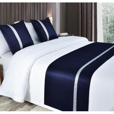 Imagem de Cachecol para cama de hotel, colchas, sedoso, macio, lenço, proteção, simples, toalha de ponta de cama, cor sólida, decoração de quarto, azul, 40 x 94 cm