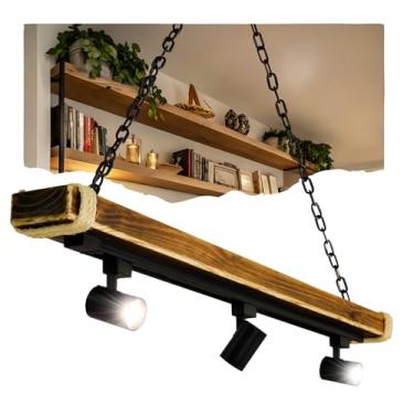 Imagem de Lustre Pendente Caibro Madeira Escura Rústico Industrial 3 Bocais Soquete E27 Corrente Ferro Detalhes Sisal Decoração Sala Varanda Churrasqueira Ambientes Aconchegantes (Spot 6000K (Branco Frio))