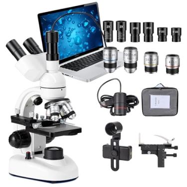 Imagem de Microscópio trinocular 5000X com oculares WF10x e WF25x, ampliação: 40X-5000X, iluminação LED dupla e platina mecânica de camada dupla, adequado para adultos e estudantes