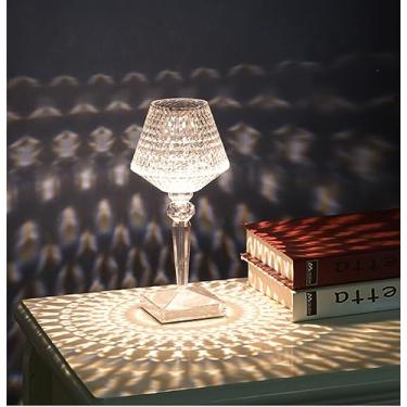 Imagem de BAIYUN Abajur de mesa de cristal, luminária de cabeceira LED com 3 cores de iluminação, recarregável por USB, material de cristal acrílico, estilo glamoroso para quarto, sala de estar, sala de jantar