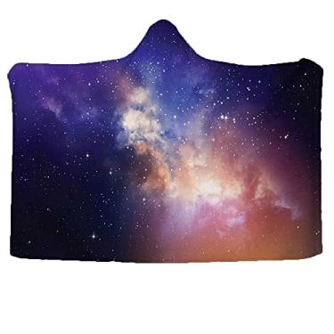Imagem de Cobertor com capuz espacial, estrelas no céu supernova cometa constelação universo meteoro imagem planetária, cobertor vestível para sofá bebê crianças homens mulheres, L 203 x C 152 centímetros azul