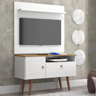 Imagem de Painel para TV de até 32 Polegadas com Rack de 2 Portas Yan Branco / Madeirado