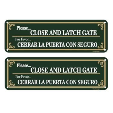 Imagem de Yuzkouge Please Close And Latch Gate bilíngue Inglês Espanhol - Pacote com 2, Placa de alumínio livre de ferrugem de 25,4 cm x 7,6 cm, à prova de intempéries, resistente ao desbotamento, fácil