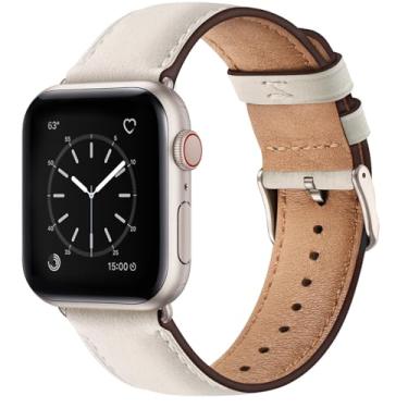 Imagem de SUNFWR Pulseiras de couro compatíveis com Apple Watch Ultra 3 2 1, SE3 2 1, séries 11 10, 9, 8, 7, 6, 5, 4, 3, 2 e 1 de 42 mm (séries 3 2 1) de 44 mm, 45 mm, 46 mm, 49 mm, 42 mm, 49 mm, SE3 2 e 1