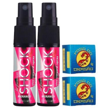 Imagem de Kit 2 Óleo Spray Shock Plus Morango + 2 Pomada Fogo do Dragão Ginseng 