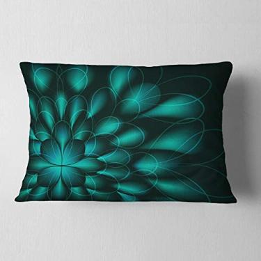 Imagem de Designart flor fractal verde em preto 'abstrata sala de estar lombar, sofá, almofada de alta qualidade + capa de almofada impressa em ambos os lados 30,48 cm x 50,8 cm
