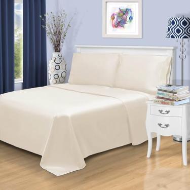 Imagem de Superior Jogo de lençol de cama de algodão egípcio 1500 fios, lençóis macios diários, bainha bordada, itens essenciais de cama, 1 lençol com elástico alto, 1 lençol de cima, 2 fronhas, casal, marfim