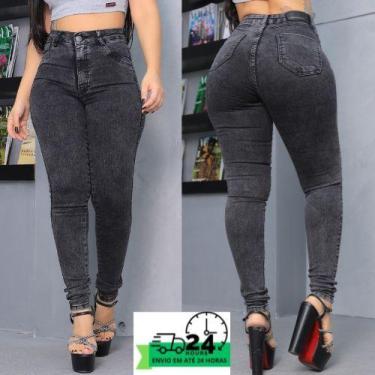 Imagem de Calça Skinny Feminina Marmorizada Preta/Cinza/Chumbo Cintura alta lycr