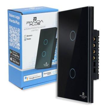 Imagem de Interruptor Inteligente Touch 2 Botões 4x2 Conexão Alexa Google Wifi App Smartlife Tuya Pandaplus Controle de Voz Bivolt Automação