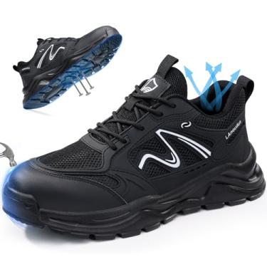 Imagem de KGJIANDA Tênis de bico de aço para homens, sapatos de bico de aço para homens e mulheres, tênis de trabalho leves e confortáveis, tênis de segurança para construção, indestrutível, à prova de