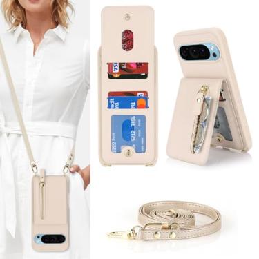 Imagem de DEYHU Capa carteira para Google Pixel 9 Pro XL com suporte para cartão, para Pixel 9 Pro XL, capa carteira com alça para cartão de crédito, bolsa transversal com zíper para Pixel 9 Pro XL - branco