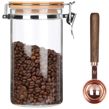 Imagem de Pote Hermético para Café 1.2L de Vidro com Colher Dosadora, KKC HOME ACCENTS, Marrom Claro