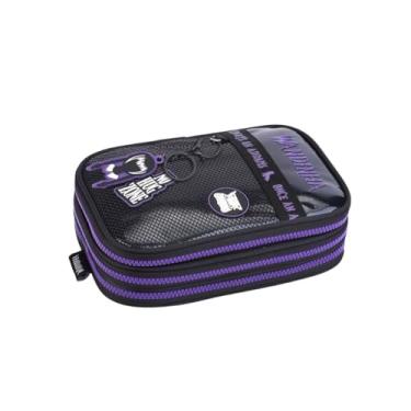 Imagem de Estojo Box Infantil Escolar Holográfico Wandinha 3 Divisória com Organizadores (Preto)